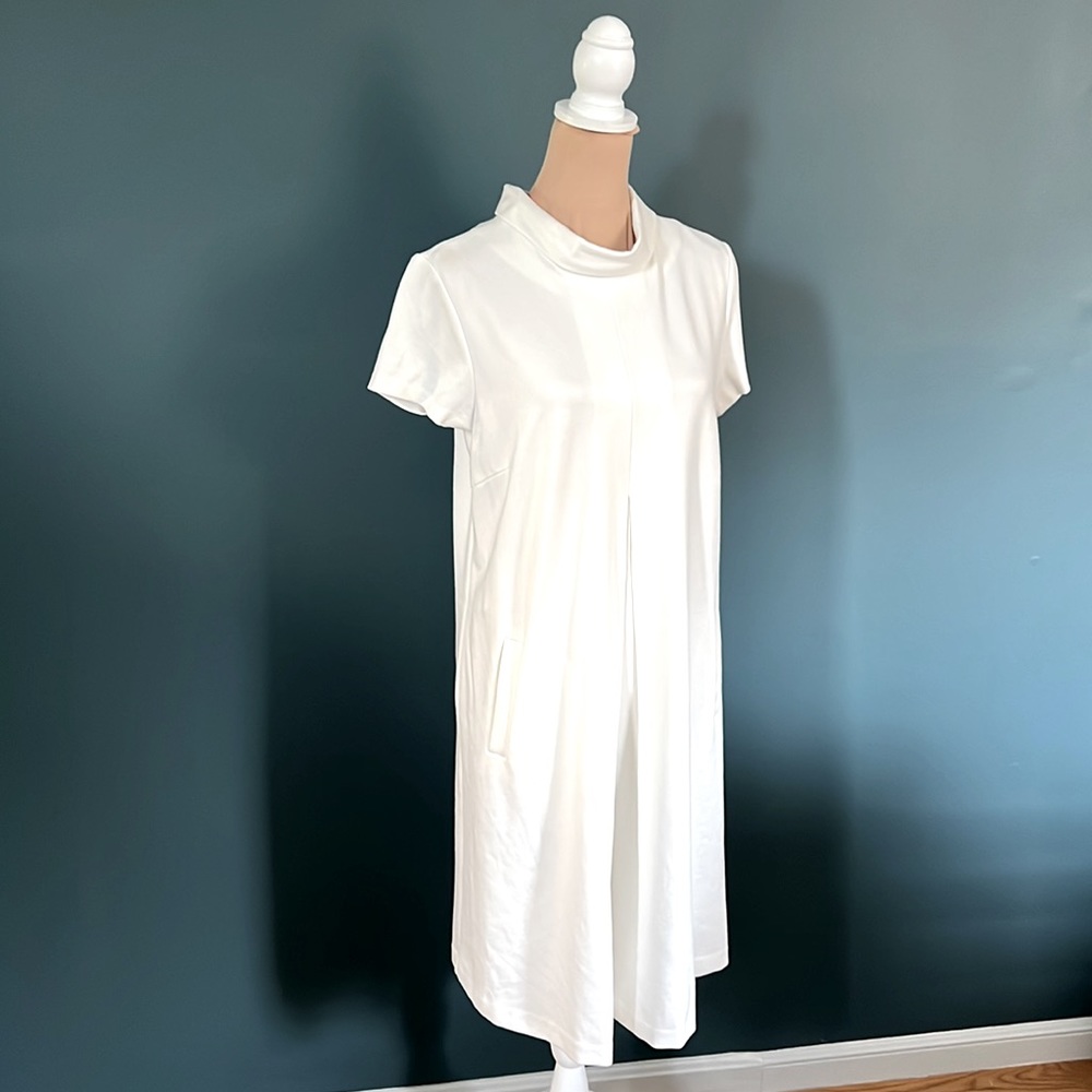 J. McLaughlin Portrait Neck Swing A Line Dress in ivory w/ welted pockets Large